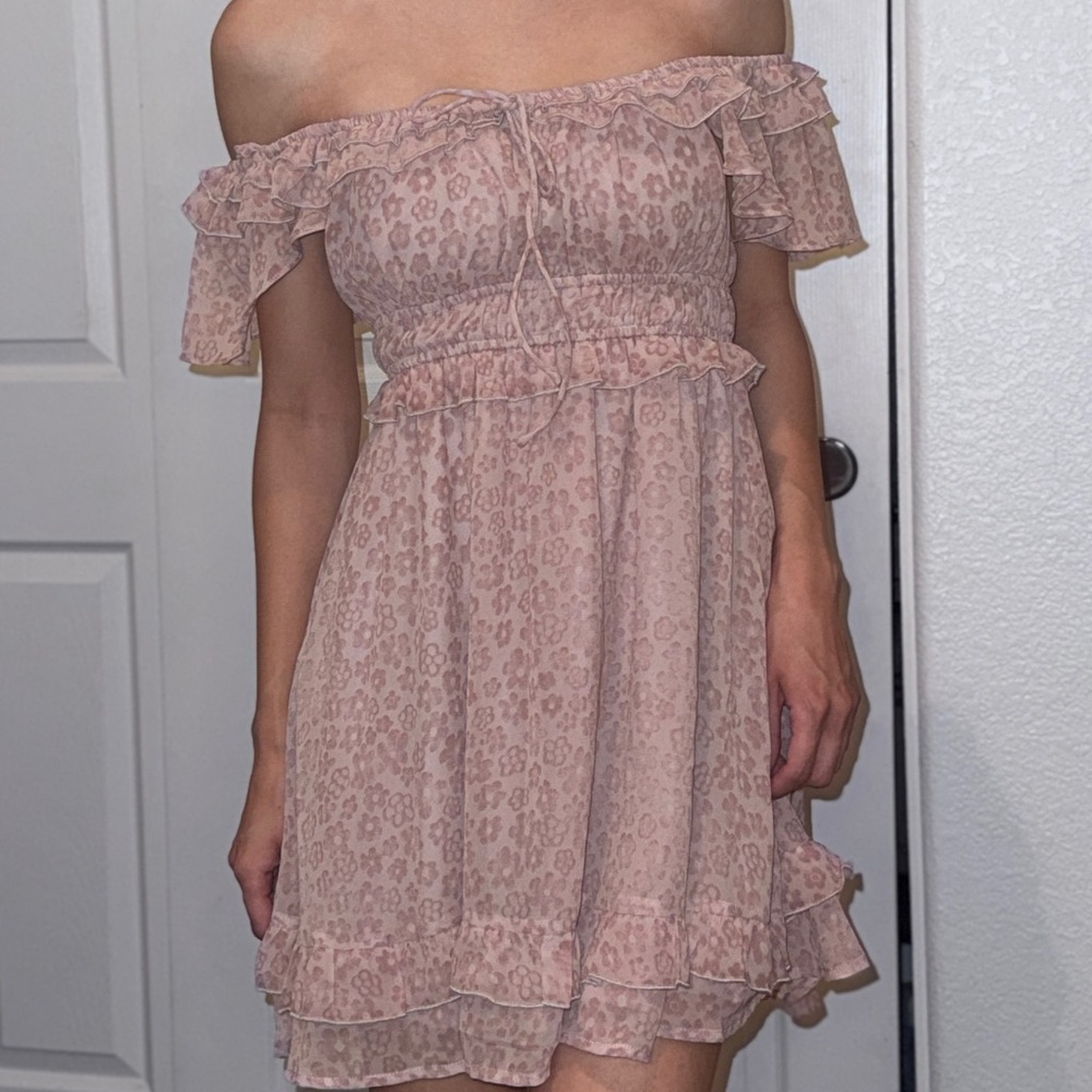 Altar'd State Blush Off-Shoulder Floral Mini Dress